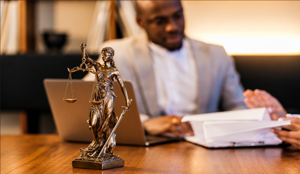 Lady Justice in a Warm Legal Office