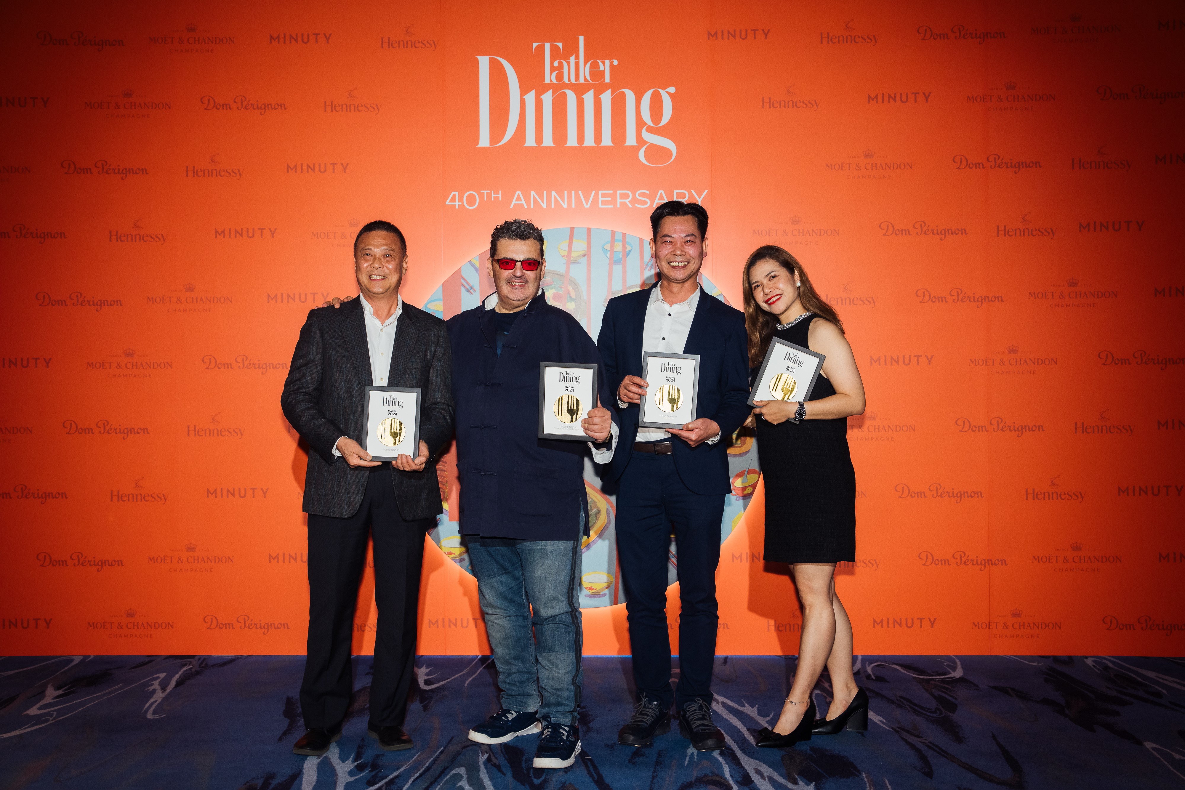 (Start from left) Chinese Executive Chef of The Ritz-Carlton, Macau - Jackie Ho Hon Sing, Executive Chef of 8½ Otto e Mezzo BOMBANA at Galaxy Macau - Riccardo La Perna, Executive Chinese Chef of StarWorld Hotel - Chan Chek Keong and Executive Chef of Saffron at Banyan Tree Macau - Jan Ruangnukulkit posed for a group photo.