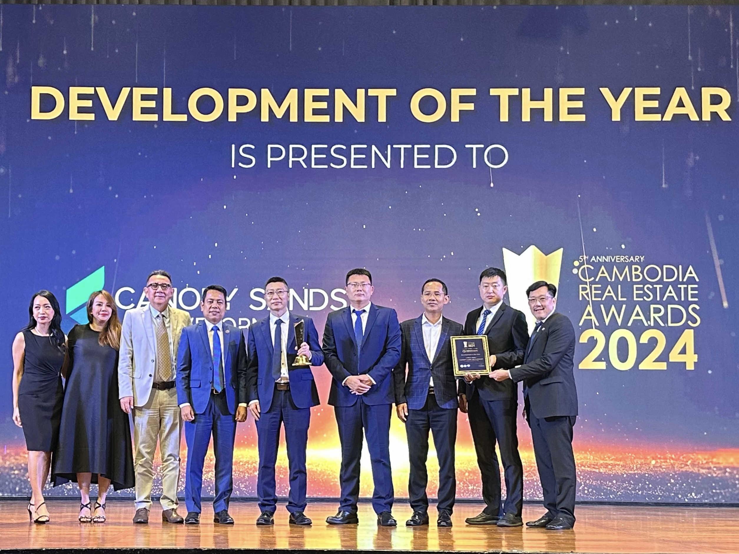 Canopy Sands Development wins three prestigious awards at the 2024 Cambodia Real Estate Awards (CREA): Township Development of the Year, Lifestyle Developer of the Year, and Development of the Year