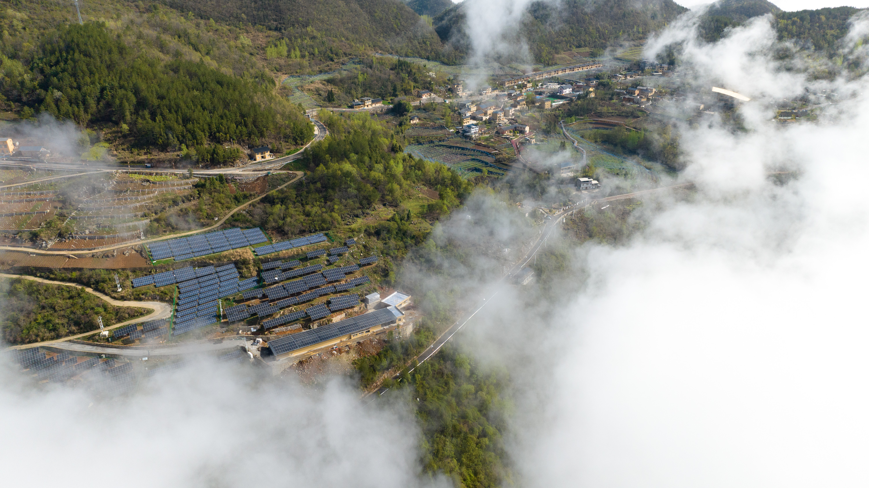 This drone photo shows photovoltaic power station in Tudianzi Village, Badong County, central China