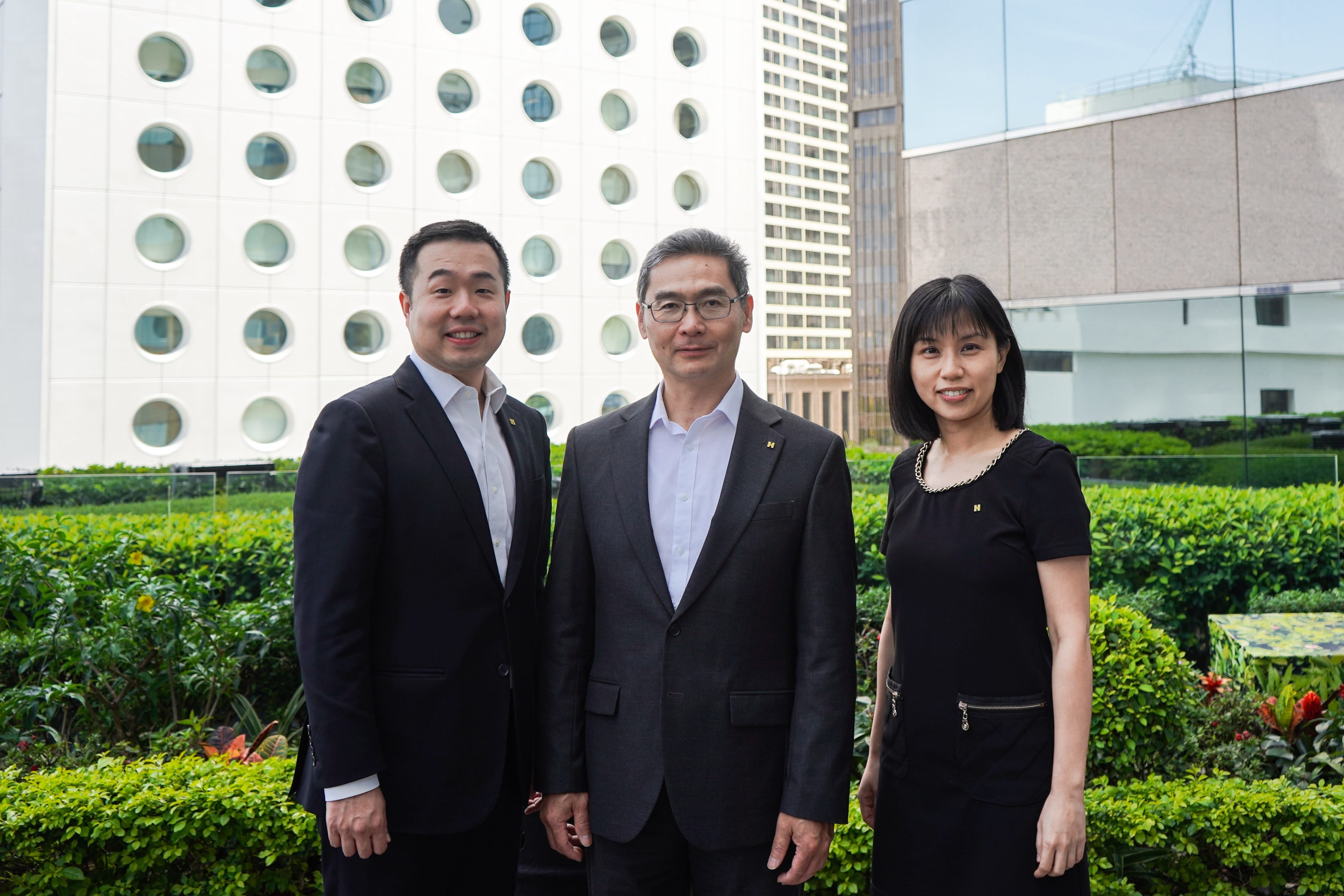 Mark Lam, Head of Investor Relations and ESG Engagement, Hongkong Land; Andy Yeung, Director and Head of Technical Services, Hongkong Land; Grace Lam, Senior Sustainability Manager, Hongkong Land (From left to right)
