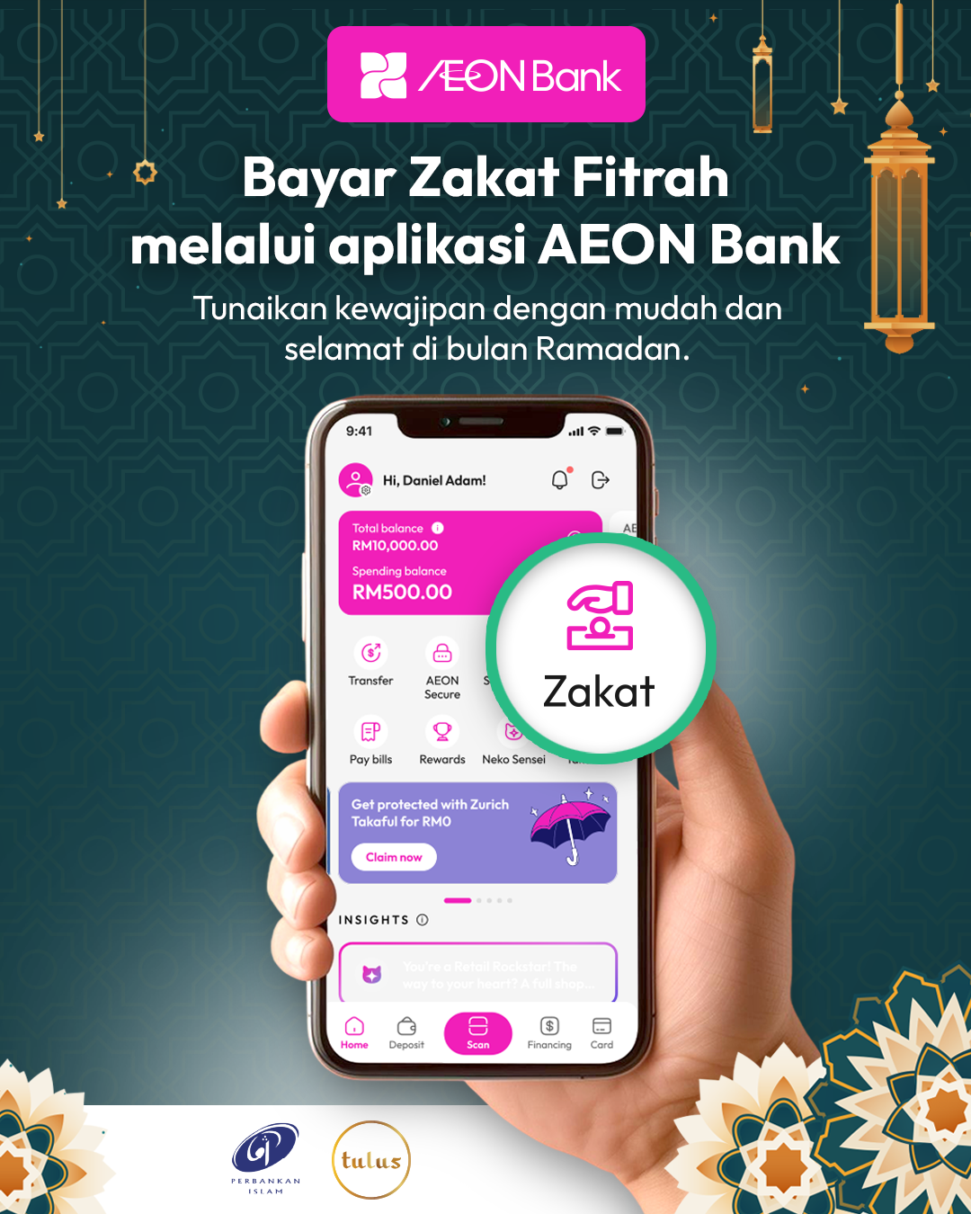 Bayar Zakat Fitrah melalui aplikasi AEON Bank
