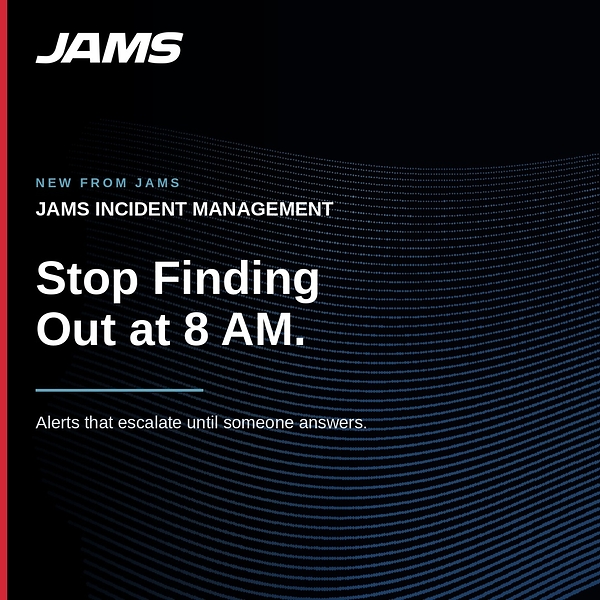 JAMS Incident Management escalates alerts over voice, SMS, push, email, Microsoft Teams, and Slack until an on-call engineer acknowledges. The product is generally available September 1, 2026, and is free for teams of up to five users. JAMS Incident Management escalates alerts over voice, SMS, push, email, Microsoft Teams, and Slack until an on-call engineer acknowledges. The product is generally available September 1, 2026, and is free for teams of up to five users.