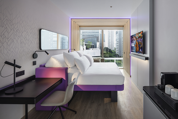 First Class King room at YOTEL Bangkok Sukhumvit. YOTEL Bangkok Sukhumvit will be an integral part of Cloud 11, the Thai capital’s new creative landmark. First Class King room at YOTEL Bangkok Sukhumvit. YOTEL Bangkok Sukhumvit will be an integral part of Cloud 11, the Thai capital’s new creative landmark.